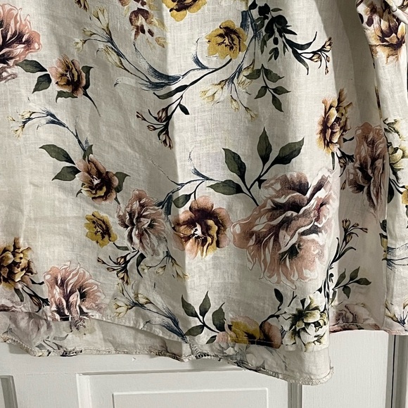 Lungo L'arno Floral Linen Tunic Top Natural Italy Boho Botanical Womans 2X Plus - Picture 3 of 12